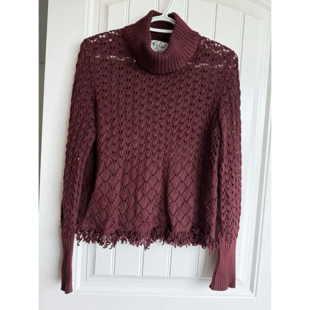 Vintage 90s Michael Simon Crochet Open‎ Knit  Fall Turtleneck Fringe Sweater M?